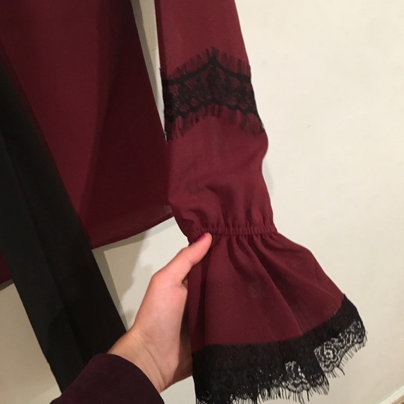 Rachel Parcell | Claret Tie Front Burgundy Blouse - Picture 7 of 8